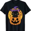 Cute Halloween Black Cat Witch Hat Pumpkin T-Shirt
