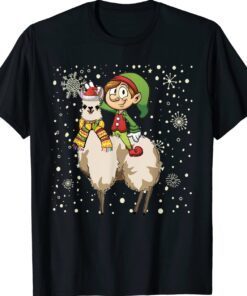 Funny Christmas ELF Riding Llama Santa Pajama Shirt