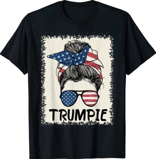 Trumpie Anti Biden Bleached Messy Bun American Flag Trumpie Shirt