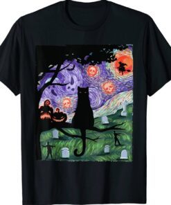 Funny Scary Night Cat Black Halloween Pumpkin Art T-Shirt