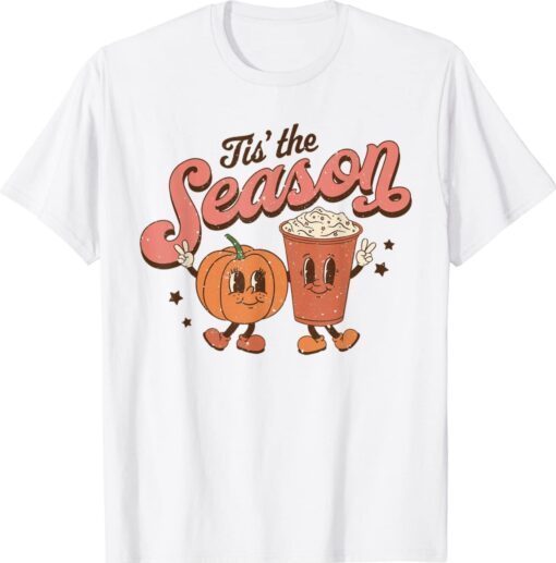 Tis The Season Vintage Retro Style Pumpkin Autumn Fall Latte Shirt