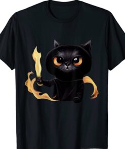 Black Cute Cat Wizard With Power Of Fire For Animal Lovers Shirt