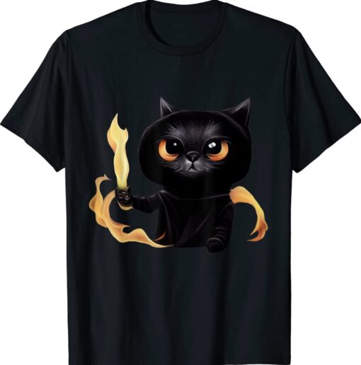 Black Cute Cat Wizard With Power Of Fire For Animal Lovers Shirt