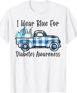 Blue Pumpkin I Wear Blue For Diabetes Awareness Plaid Truck Tee Shirt