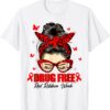 Drug Free Red Ribbon Week Awareness Messy Bun Hair Support T-Shirt