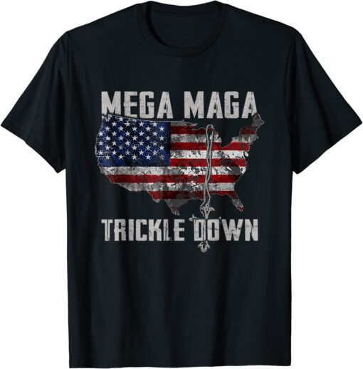 Mega MAGA Trickle Down Biden Vintage American US Flag T-Shirt