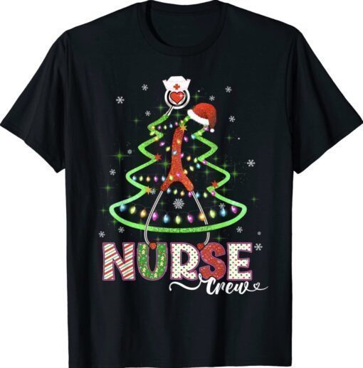 Christmas Nurse Crew Xmas pajama Scrub Stethoscope Pine Tree Shirt