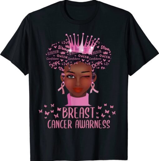 Black Woman In October We Wear Pink Breast Cancer Awareness Shirt