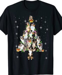 Australian Shepherd Christmas Tree Lights Xmas Pajama Dog Shirt