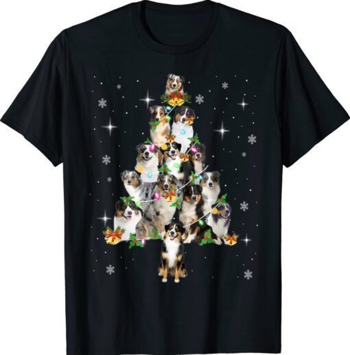 Australian Shepherd Christmas Tree Lights Xmas Pajama Dog Shirt