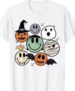 Spooky Witch Ghost Pumpkin Bat Funny Halloween Smile Face Shirt