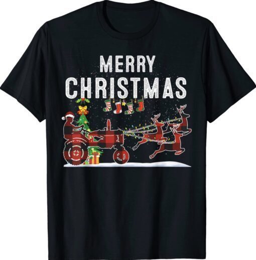 Funny Farm Tractor Merry Christmas Farmer Xmas Gift Shirt