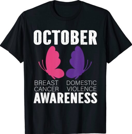 Breast Cancer And Domestic Violence Awareness Butterfly Shirt