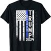 Trump 2024 Back The Blue American Flag Blue Line 4th Of July T-Shirt