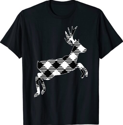 Classic White And Black Christmas Buffalo Plaid Deer Shirt