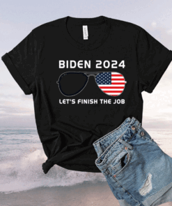 Let's Finish The Job Biden 2024 US Flag Sunglasses Graphic Tee Shirt