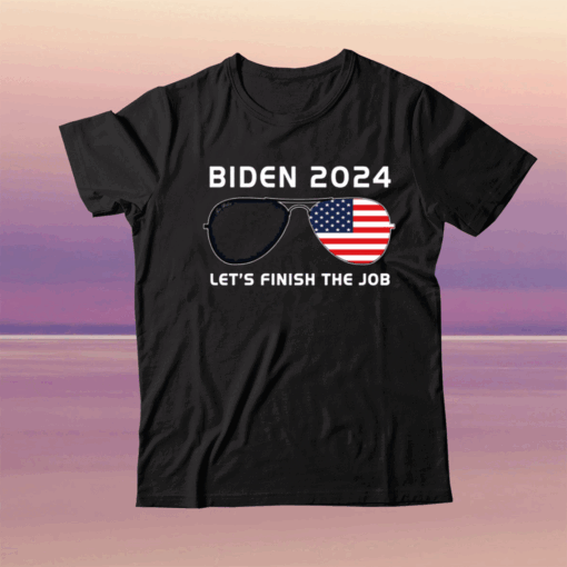 Let's Finish The Job Biden 2024 US Flag Sunglasses Graphic Tee Shirt