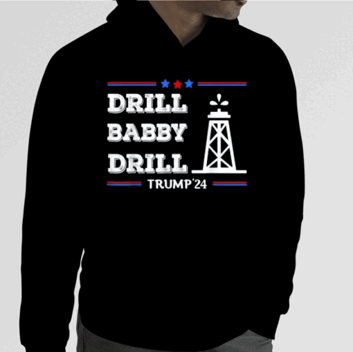 Mens Trump 2024 Drill Baby Drill Gas Oil Rig Illustration Shirt