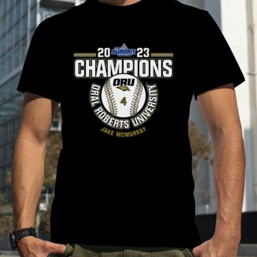 Oral Roberts University Jake McMurray 2023 NCAA Baseball Summit League Champions Tee Shirt