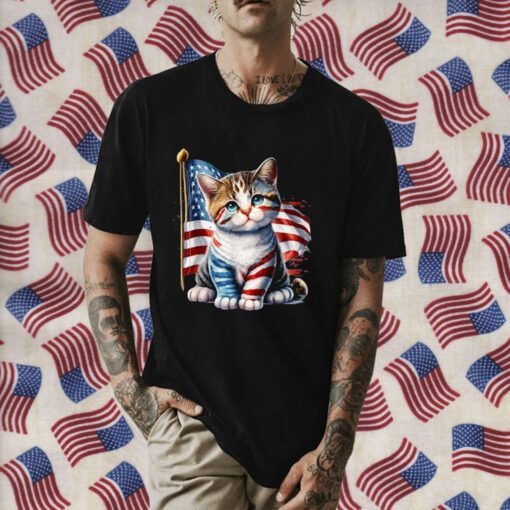 Memorial Day, 4th Of July Patriotic Usa Flag Cat Gift T-Shirt