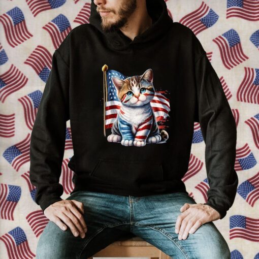 Memorial Day, 4th Of July Patriotic Usa Flag Cat Gift T-Shirt