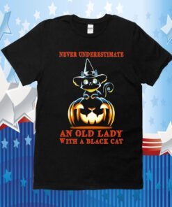 Never Underestimate An Old Lady With A Black Cat Halloween Pumpkin Tee Shirt