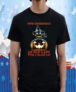 Never Underestimate An Old Lady With A Black Cat Halloween Pumpkin Tee Shirt