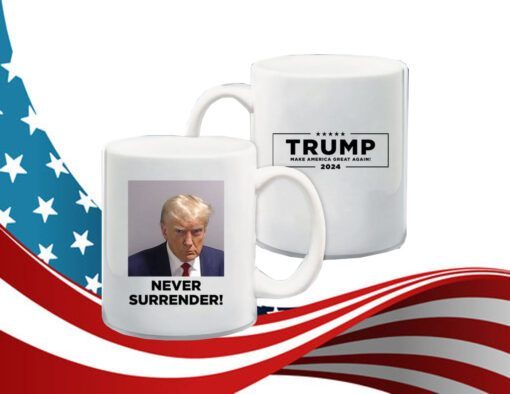 Trump 2024 Never Surrender Coffee Black Mug