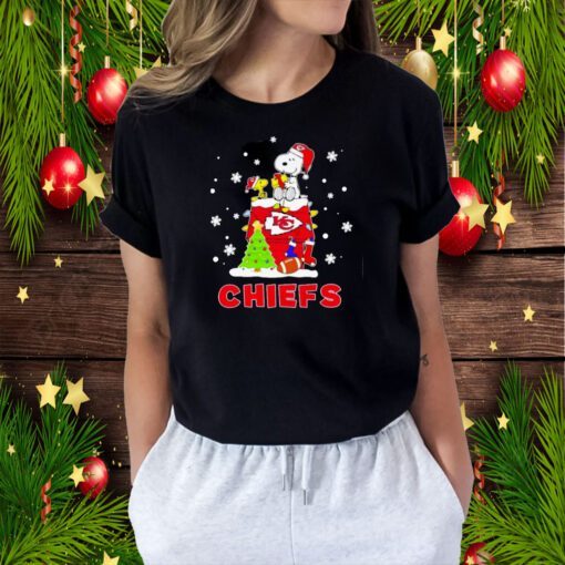 Woodstock And Snoopy On Dog House Kansas City Chiefs Christmas Tee Shirt