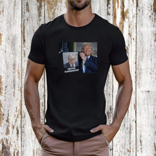 Donald Trump Shows Off Trump Mugshot Never Surrender Sweatshirt T-Shirt