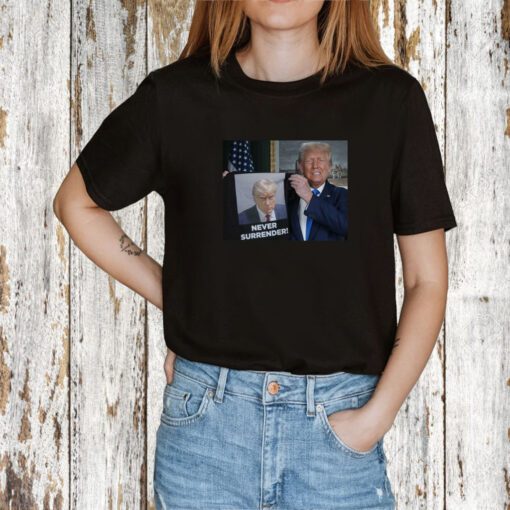 Donald Trump Shows Off Trump Mugshot Never Surrender Sweatshirt T-Shirt