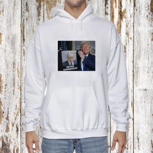 Donald Trump Shows Off Trump Mugshot Never Surrender Sweatshirt T-Shirt