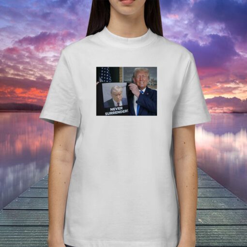 Donald Trump Shows Off Trump Mugshot Never Surrender Youth T-Shirt