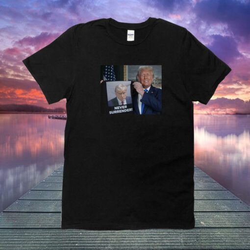 Donald Trump Shows Off Trump Mugshot Never Surrender Youth T-Shirt