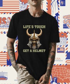 LIFE’S TOUGH GET A HELMET FUNNY VINTAGE SAMURAI TEE Shirt