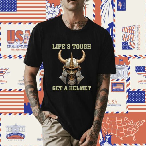 LIFE’S TOUGH GET A HELMET FUNNY VINTAGE SAMURAI TEE Shirt