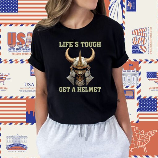 LIFE’S TOUGH GET A HELMET FUNNY VINTAGE SAMURAI TEE Shirt