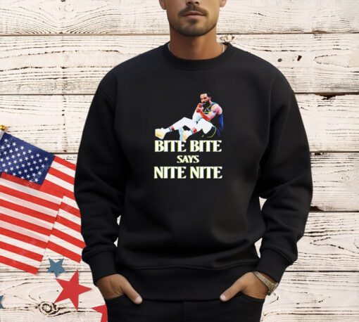 Emily Egnatzzz wearing bite bite says nite nite T-shirt