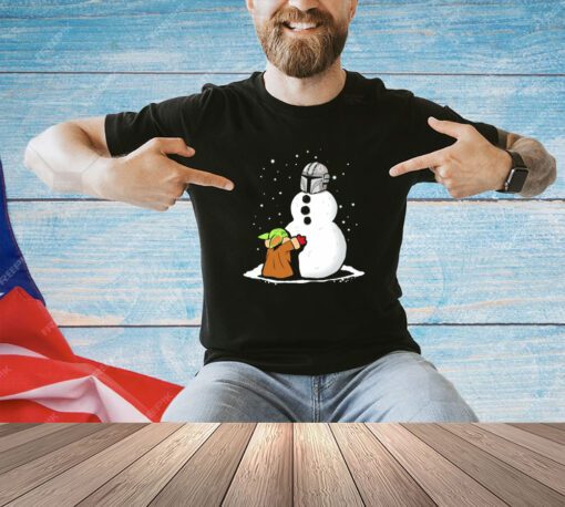 Grogu Star Wars building a Din Djarin the best Snowman in the Parsec shirt