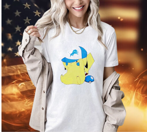 NFL Pikachu wearing Detroit Lions hat T-shirt