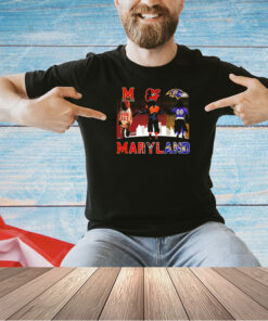 Testudo and The Oriole Bird and Poe Maryland skyline city T-shirt