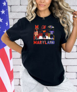 Testudo and The Oriole Bird and Poe Maryland skyline city T-shirt