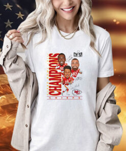 Chris Jones Travis Kelce Patrick Mahomes Kansas City Chiefs Super Bowl Lviii Champions Caricature Shirt