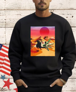 Dune and Beetlejuice a Fremen riding a Saturn sandworm Wormrider shirt