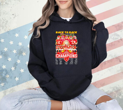 Kansas City Chiefs football back to back 2023-2024 AFC Championship Game Champions signatures T-shirt
