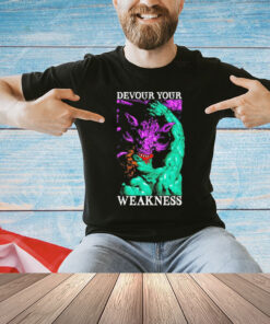 Jesus Olivares wearing devour your weakness T-Shirt