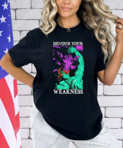 Jesus Olivares wearing devour your weakness T-Shirt