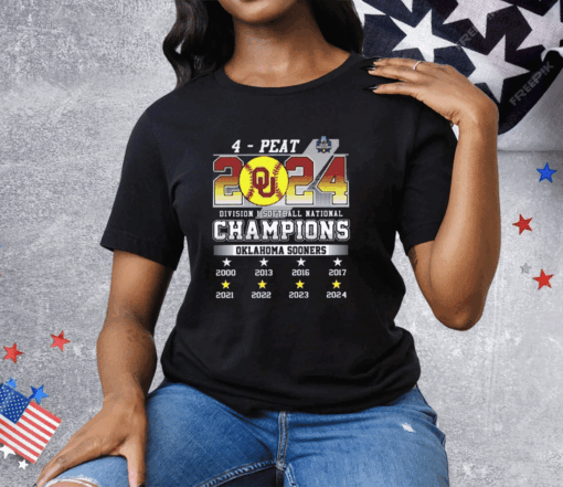 4-Peat 2024 Division I Softball National Champions Oklahoma Tee Shirt - Image 3