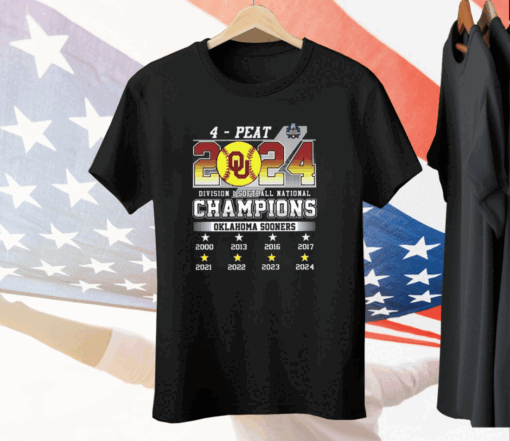 4-Peat 2024 Division I Softball National Champions Oklahoma Tee Shirt - Image 2