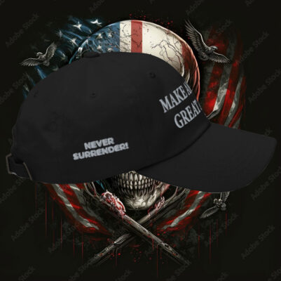 Trump Never Surrender Black MAGA 5 Panel Trucker Cap